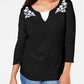 Karen Scott Women's Embroidered Cotton Layered-Look Top Black Size Medium