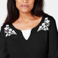 Karen Scott Women's Embroidered Cotton Layered-Look Top Black Size Medium