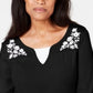 Karen Scott Women's Embroidered Cotton Layered-Look Top Black Size Small