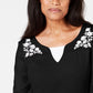 Karen Scott Women's Embroidered Cotton Layered-Look Top Black Size Extra Small