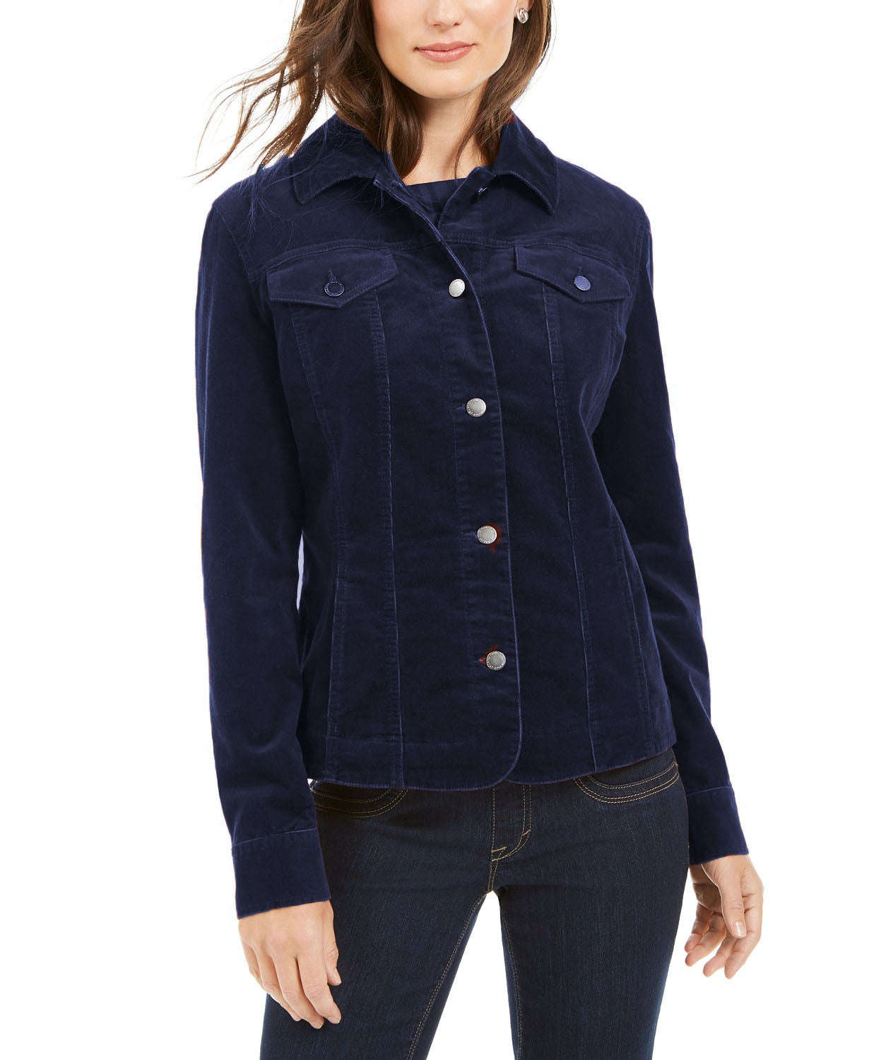 Charter Club Women's Corduroy Button-Down Jacket Navy Size Small