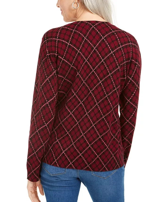 Karen Scott Women's Holiday Plaid-Print Cardigan Red Size Large