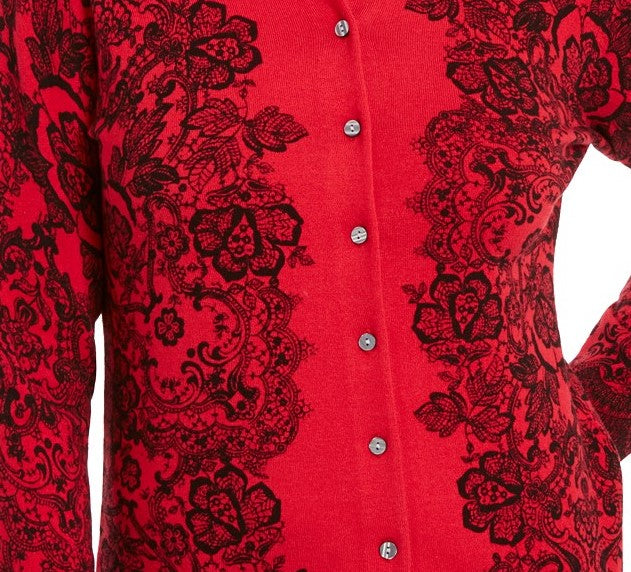 Karen Scott Women's Lace-Print Cardigan Red Size Medium