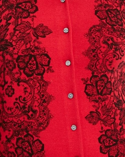 Karen Scott Women's Lace-Print Cardigan Red Size Small