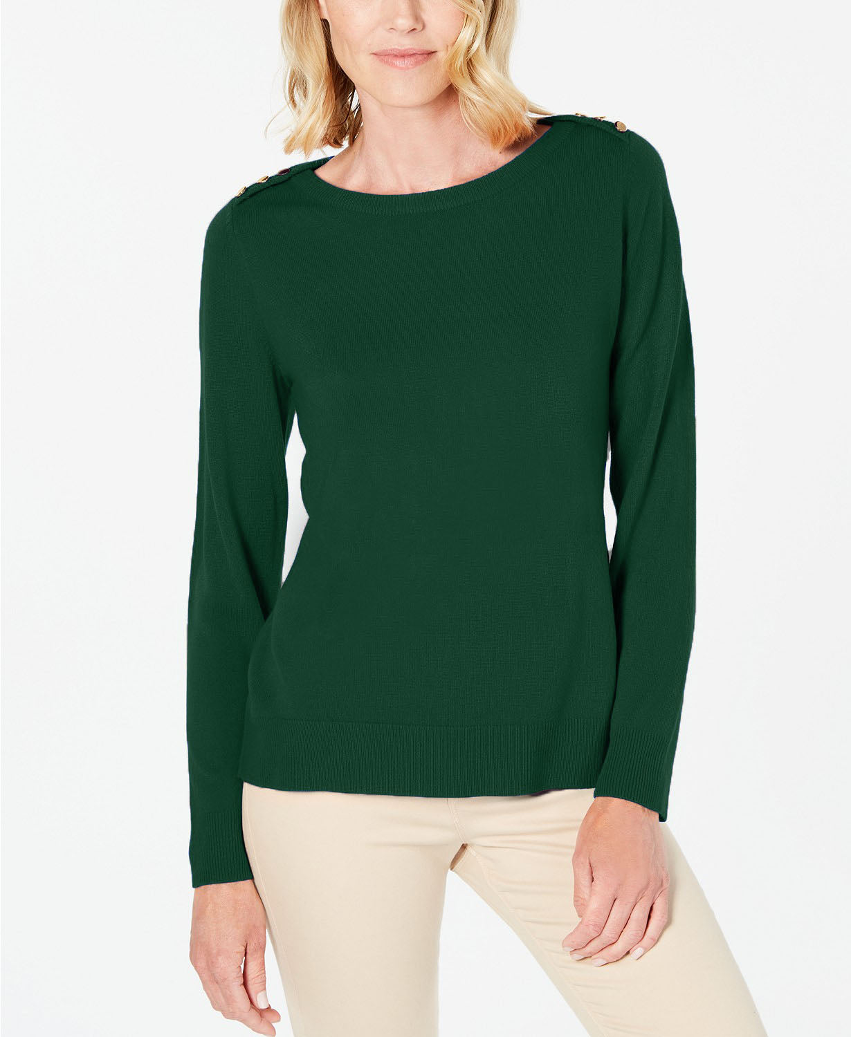 Karen Scott Women's Button-Shoulder Sweater Green Size Petite Small