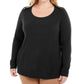 Karen Scott Women's Plus Size Button-Shoulder Sweater  Black Size Extra Large