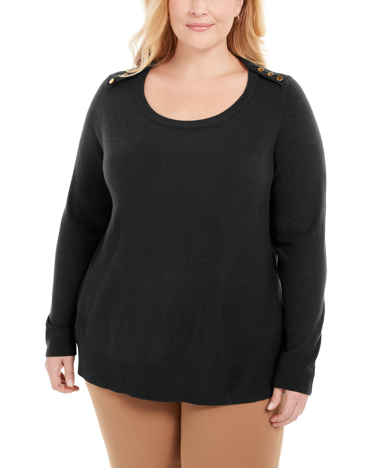 Karen Scott Women's Plus Size Button-Shoulder Sweater  Black Size Extra Large