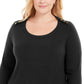 Karen Scott Women's Plus Size Button-Shoulder Sweater  Black Size Extra Large