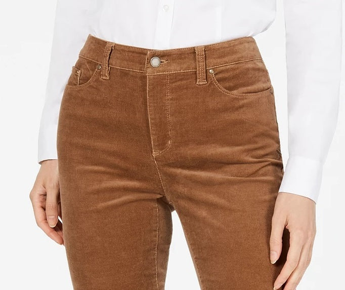 Charter Club Women's Lexington Corduroy Tummy-Control Pants Dark Brown Size 14