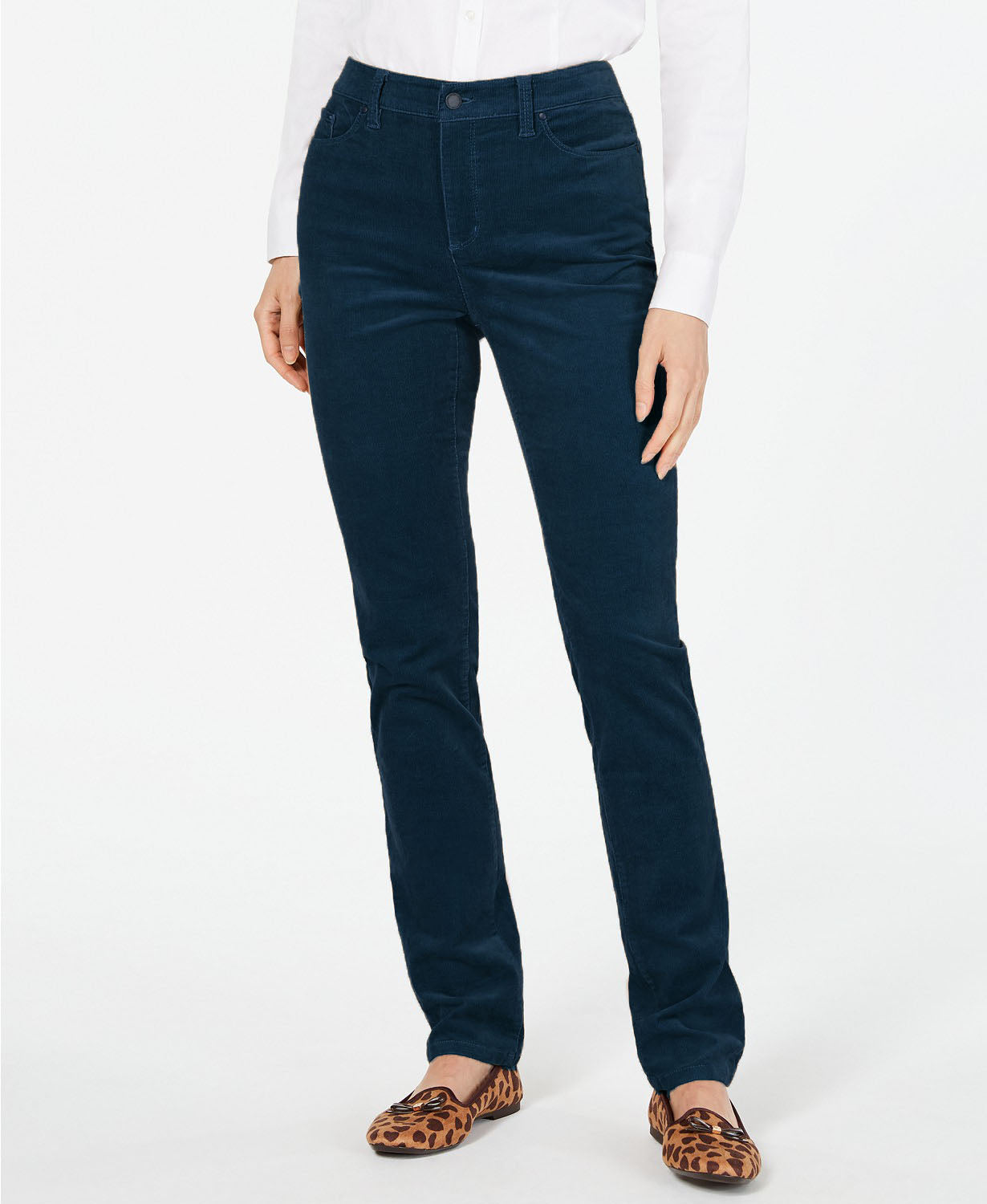 Charter Club Women's Lexington Corduroy Tummy-Control Pants Blue Size 18