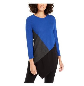 Alfani Women's Asymmetrical Colorblocked Sweater  Blue Sapphire Size Large
