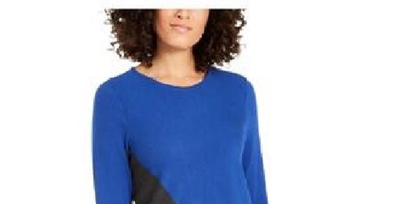 Alfani Women's Asymmetrical Colorblocked Sweater  Blue Sapphire Size Large