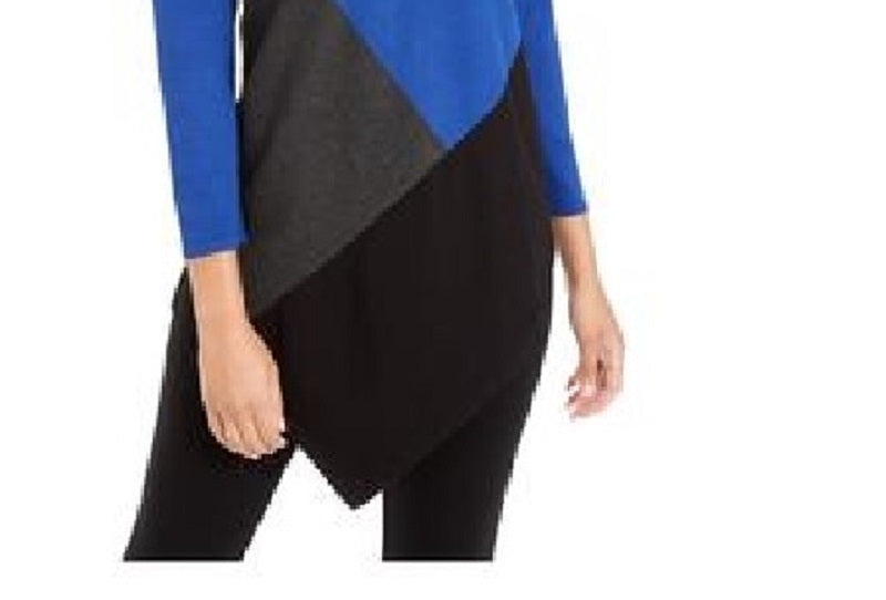 Alfani Women's Asymmetrical Colorblocked Sweater  Blue Sapphire Size Large