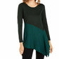 Alfani Women's Asymmetrical Colorblocked Sweater Emerald Pine Size Small