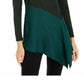 Alfani Women's Asymmetrical Colorblocked Sweater Emerald Pine Size Small