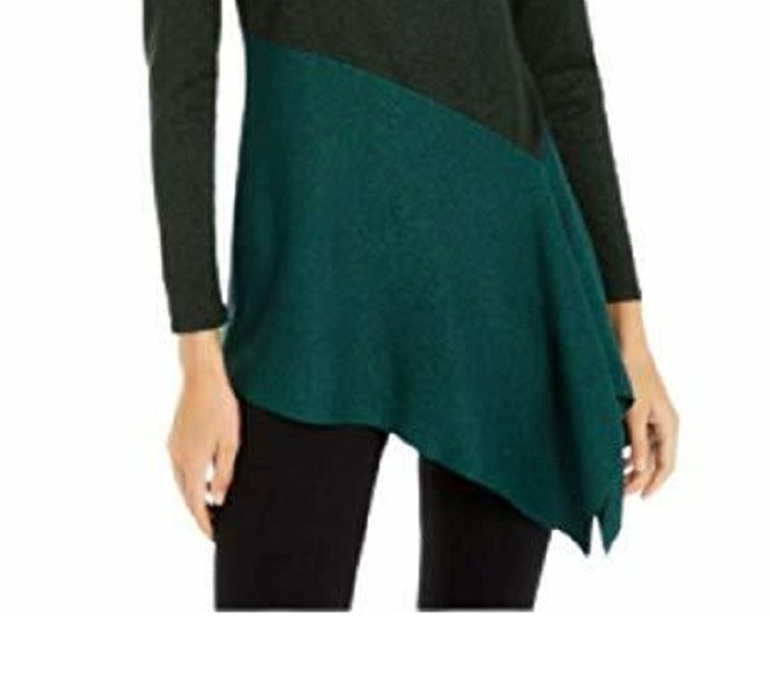 Alfani Women's Asymmetrical Colorblocked Sweater Emerald Pine Size Small