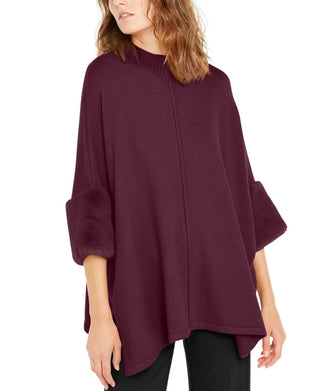 Alfani Women's Faux-Fur-Cuff Poncho Malbec Size Extra Large
