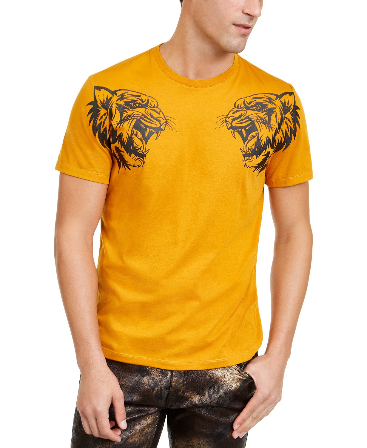 INC International Concepts Men's  Dual Tiger T-Shirt Yellow Size Large