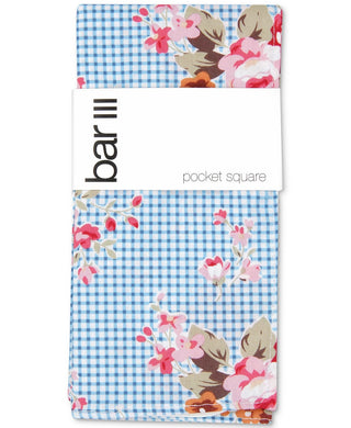 Bar III Men's Blossom Gingham Pocket Square Navy Size Regular