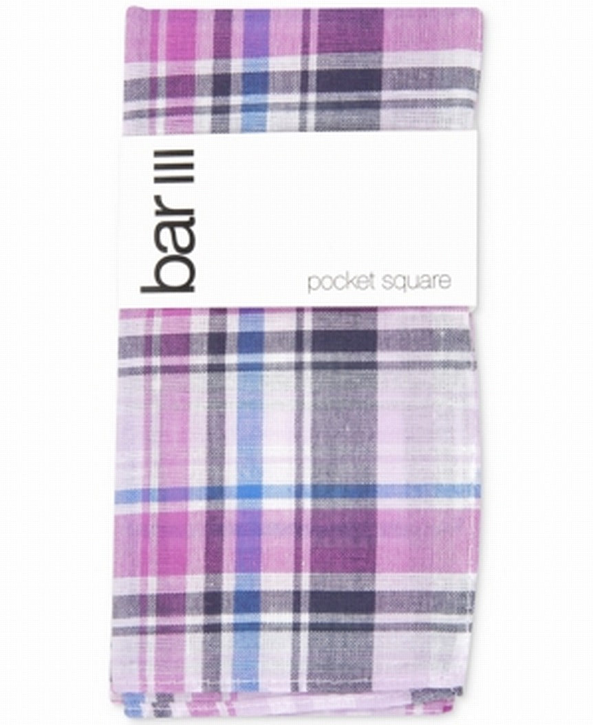 Bar III Men's Owens Plaid Pocket Square  Purple Size Regular