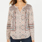 Style & Co Women's Petite Scarf-Print Peasant Top Delicate Tapest Size Petite Medium