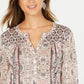 Style & Co Women's Petite Scarf-Print Peasant Top Delicate Tapest Size Petite Medium