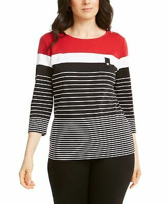 Karen Scott Women's Sport Colorblocked Button-Shoulder Top Bright Red Size Small
