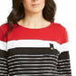 Karen Scott Women's Sport Colorblocked Button-Shoulder Top Bright Red Size Small