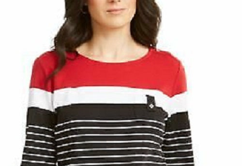 Karen Scott Women's Sport Colorblocked Button-Shoulder Top Bright Red Size Small