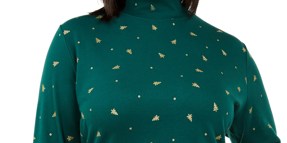 Karen Scott Women's  Plus Size Tree Printed Mock-Neck Top Bright Green Size 3X