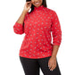 Karen Scott Women's Printed Mock-Neck Top Bright Red Size X-Large