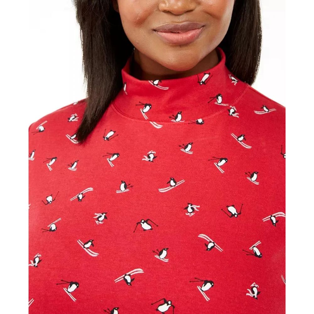 Karen Scott Women's Printed Mock-Neck Top Bright Red Size X-Large
