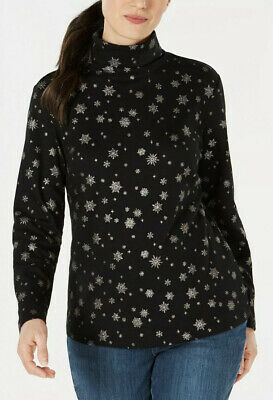 Karen Scott Women's Snowy Glory Mock-Neck Top Black Size Small