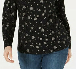 Karen Scott Women's Snowy Glory Mock-Neck Top Black Size Small