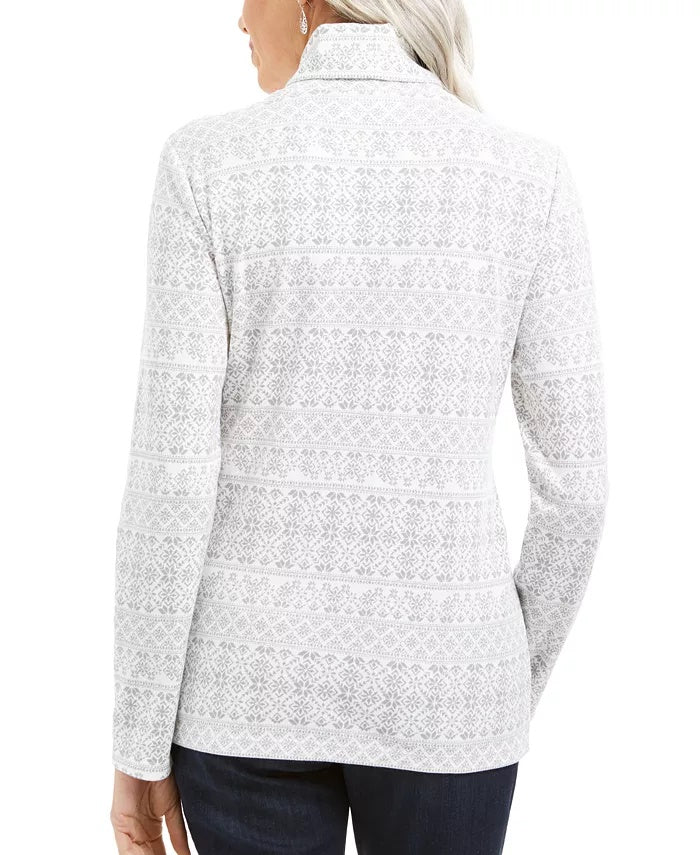 Karen Scott Women's Fair Isle Printed Turtleneck Top White Size X-Large