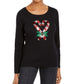 Karen Scott Women's Sequin Candy Cane Shirt Black Size Large