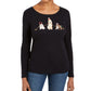 Karen Scott Women's Embroidered Holiday Dog Shirt Black Size Extra Large