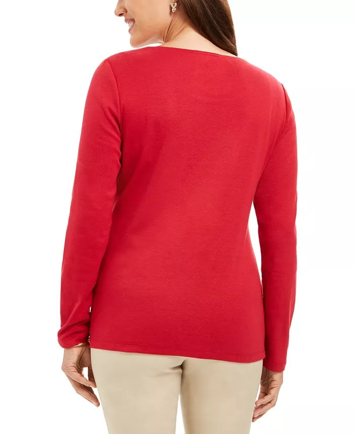 Karen Scott Women's Snow Bike Cotton Top Red Size Extra Large