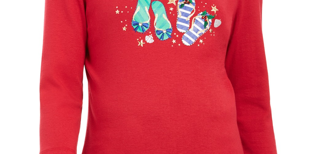 Karen Scott Women's Petite Winter Flip-Flops Cotton Top Red Size Small