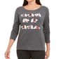 Karen Scott Women's Polar Parade Embellished Cotton Top Charcoal Size Medium