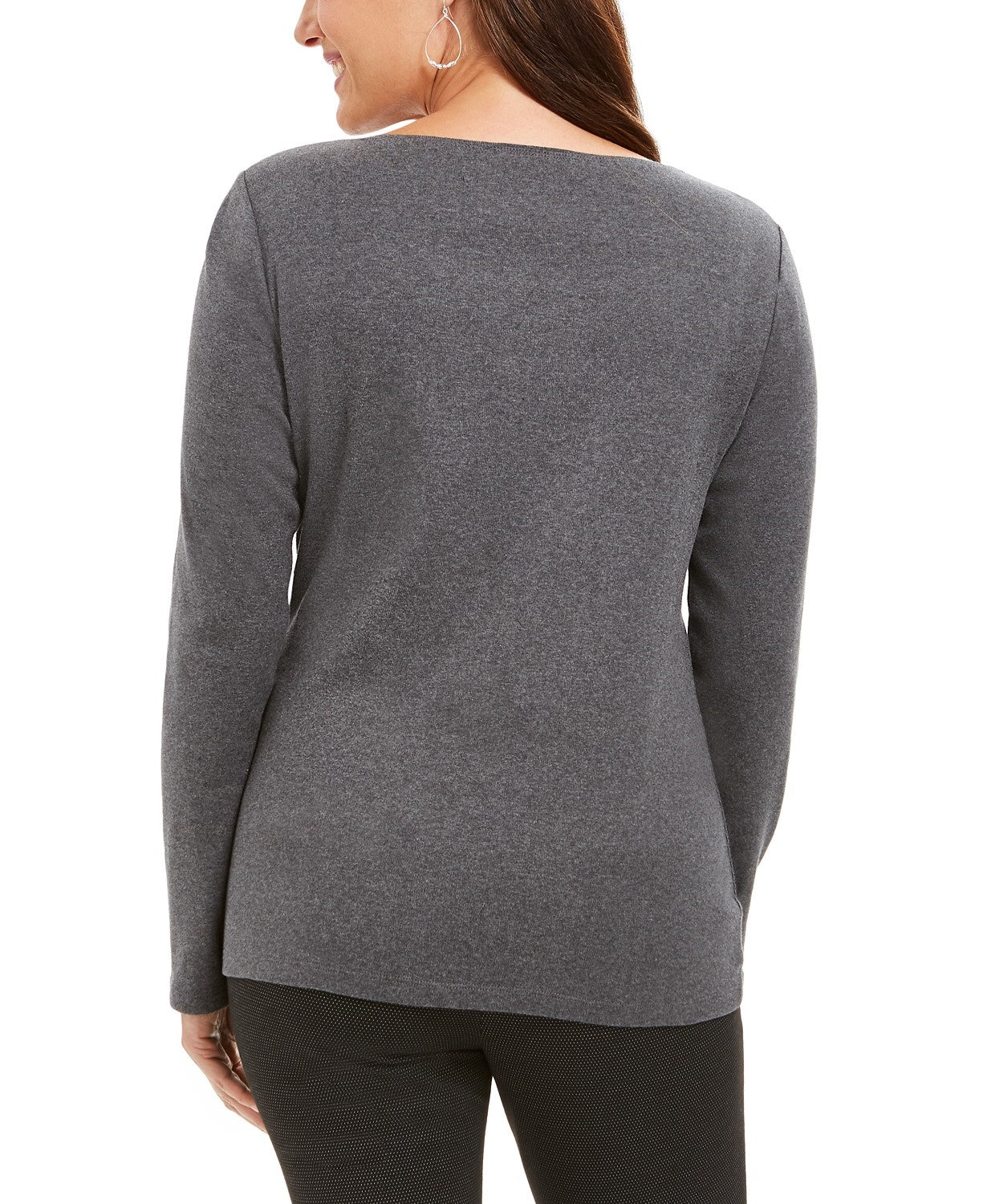 Karen Scott Women's Polar Parade Embellished Cotton Top Charcoal Size Medium