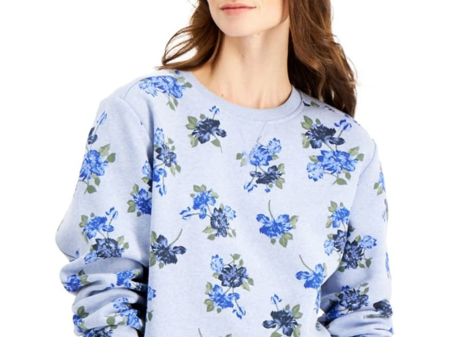 Karen Scott Women's Floral-Print Sweatshirt Blue Size Large