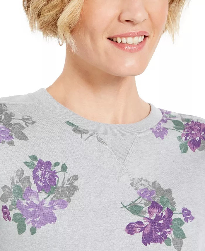 Karen Scott Women's Floral-Print Sweatshirt Gray Size Extra Large
