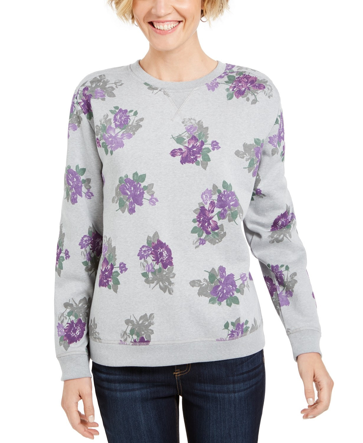 Karen Scott Women's Floral-Print Sweatshirt Gray Size 2 Extra Large
