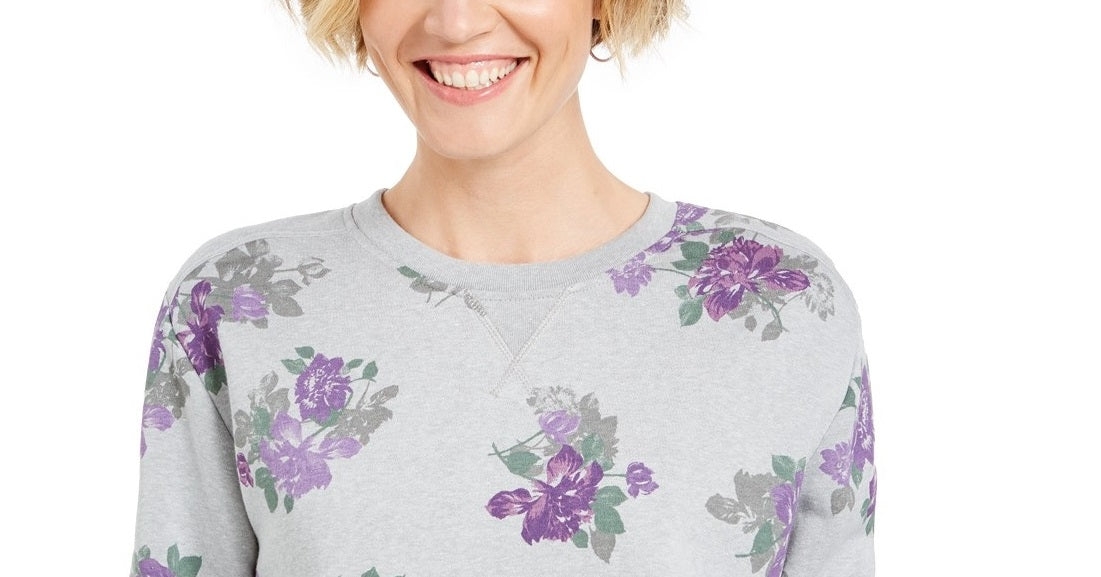 Karen Scott Women's Floral-Print Sweatshirt Gray Size 2 Extra Large
