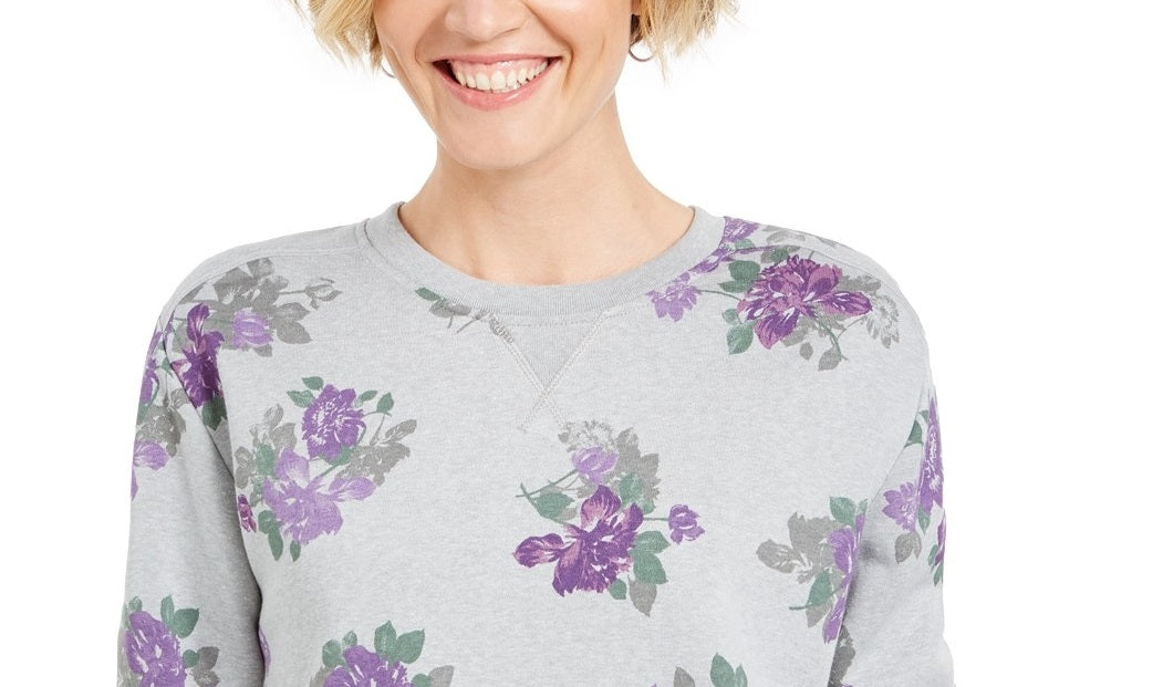 Karen Scott Women's Floral-Print Sweatshirt Gray Size Small