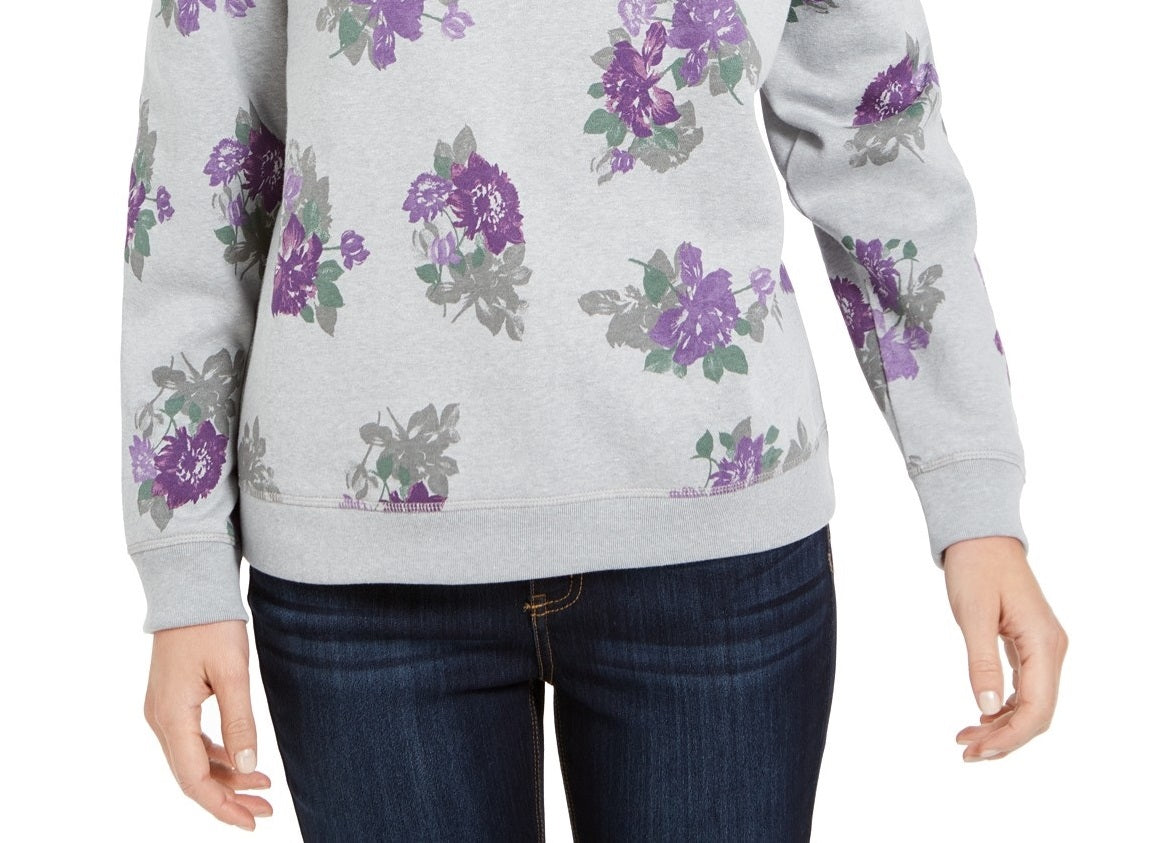Karen Scott Women's Floral-Print Sweatshirt Gray Size Small