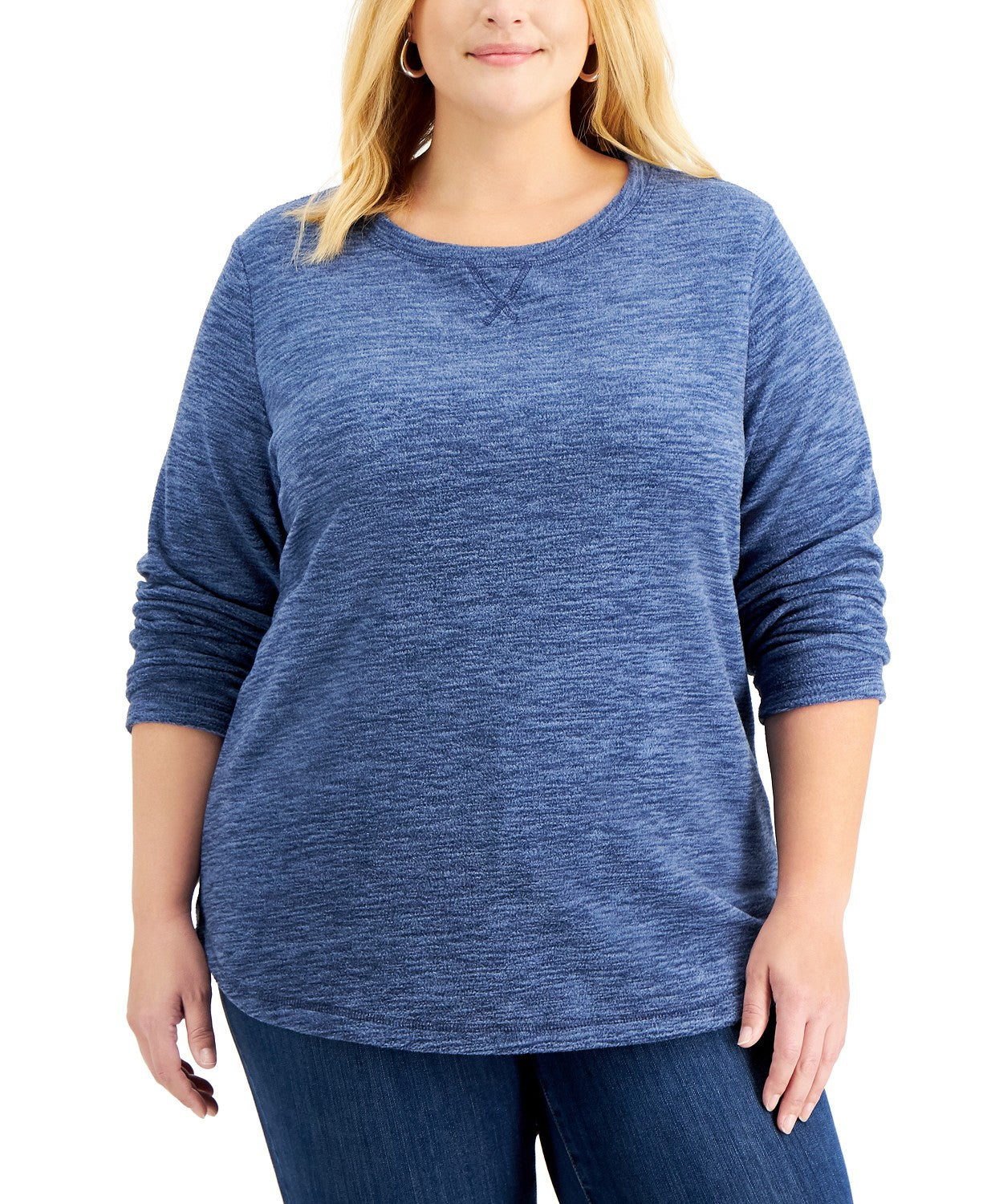 Karen Scott Women's Sport Space-Dye Microfleece Top Blue Size XX-Large