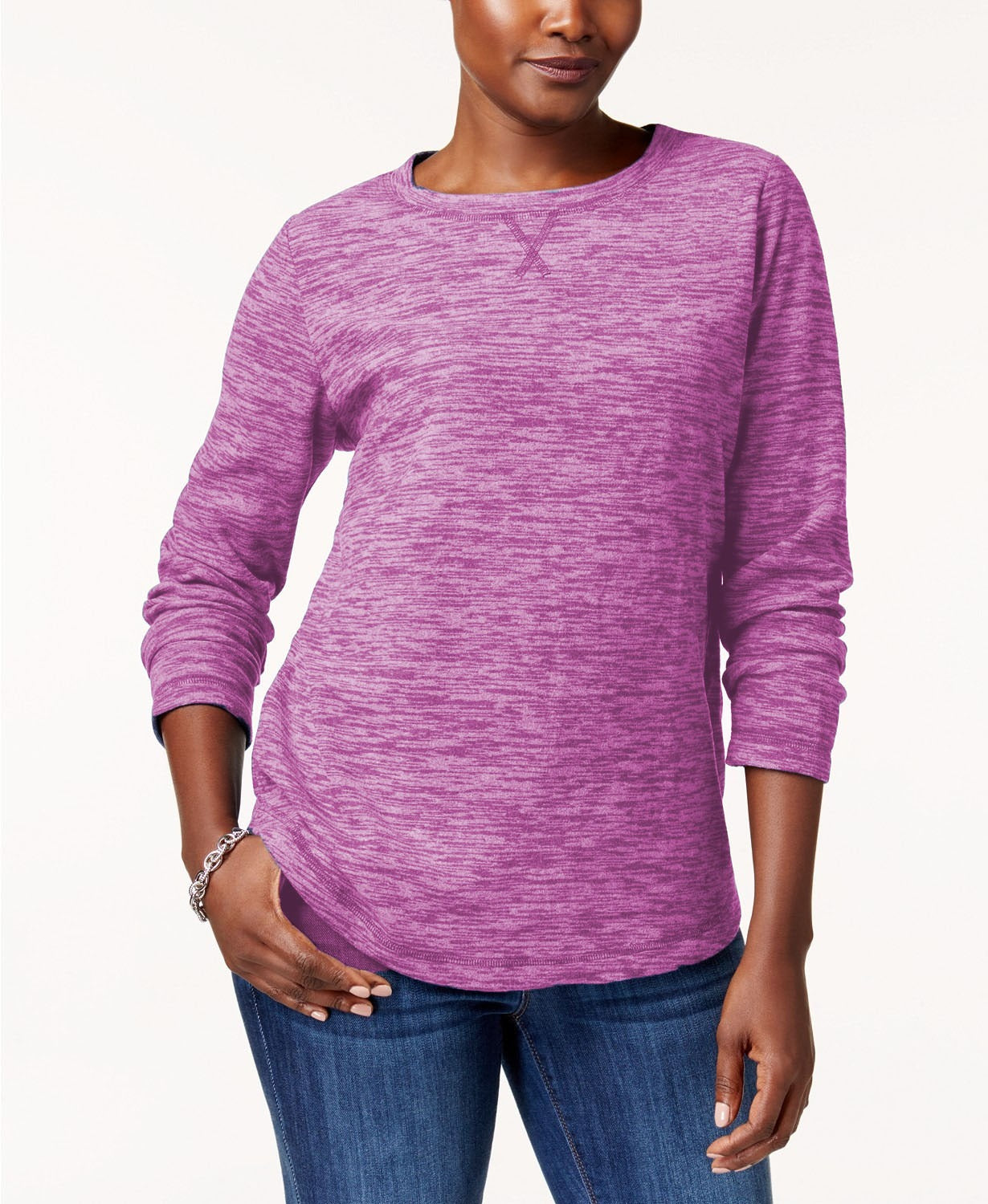 Karen Scott Women's Microfleece Spacedye Crew-Neck Sweatshirt Purple Size Large