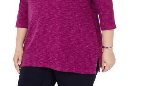 Karen Scott Women's Sport Space-Dye Microfleece Top  Bright Plum Size 2 Extra Large